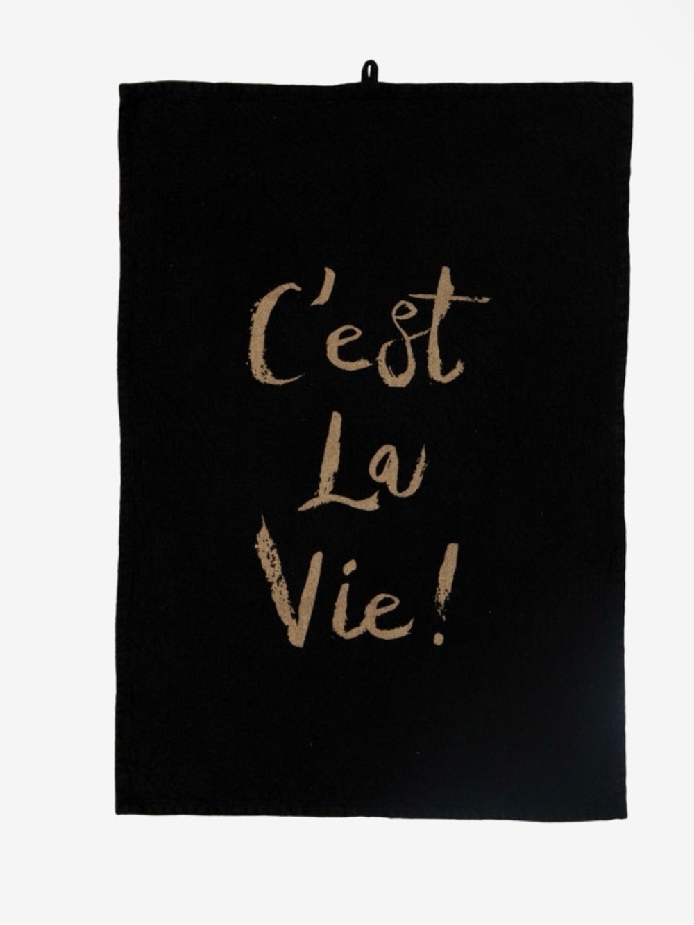 Creative Co-Op Black Tea Towel with Gold Script
